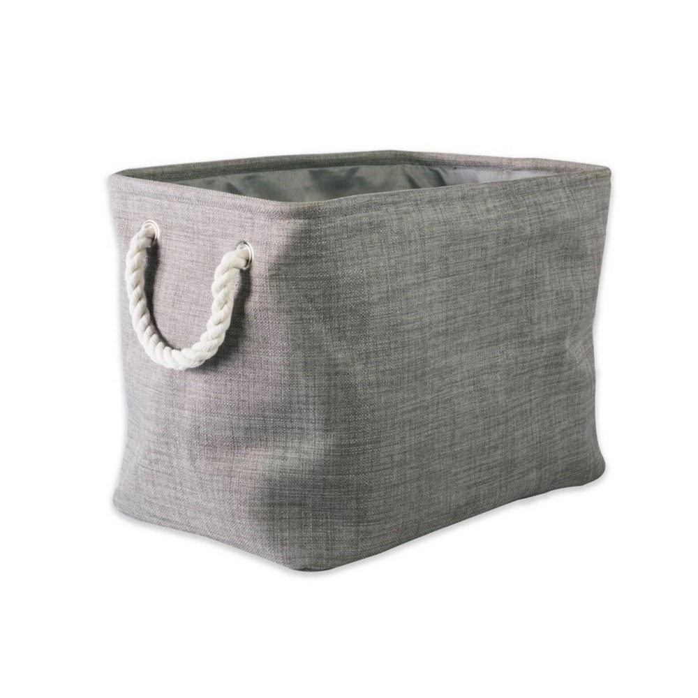 Design Imports Gray Variegated Polyester Storage Bin with Rope Handles 16x10x12